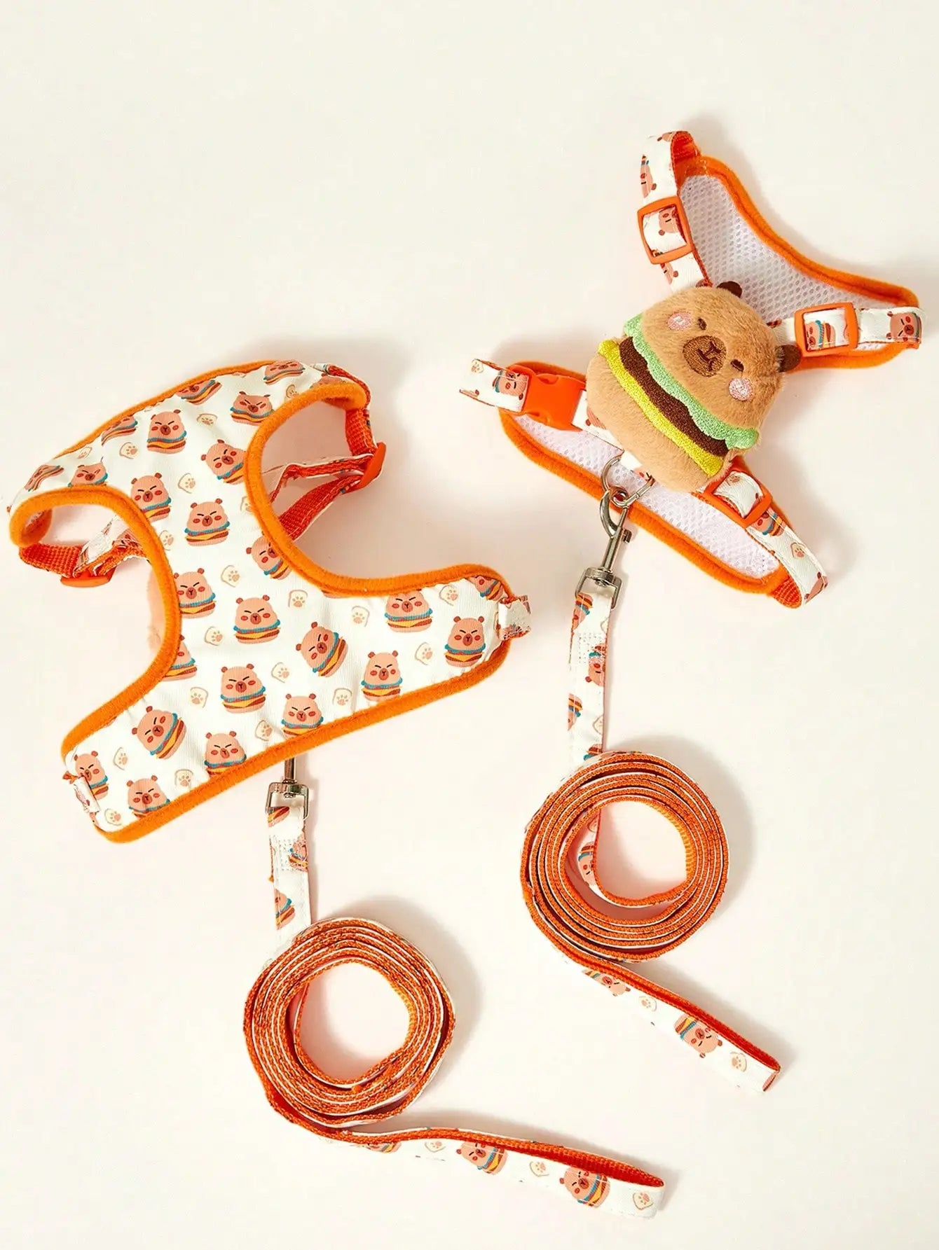 PETSIN Cute Pink Strawberry & Bear Pattern Printed Pet Dog Cat Harness & Leash Set, Suitable For Dogs And Cats