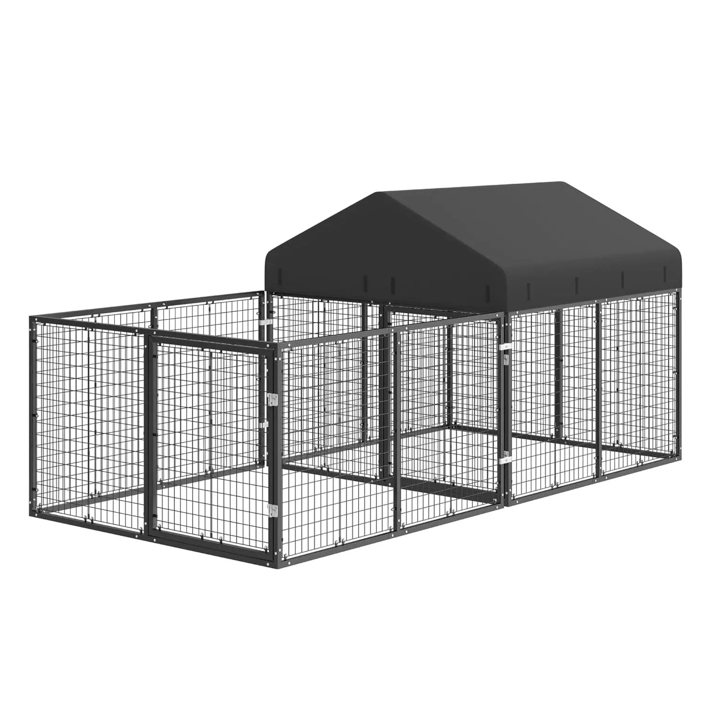 Outdoor Galvanized Steel Dog Kennel with Roof & Fence Anti-Rust All Weather Double Lock for Small/Medium Dogs, Custom