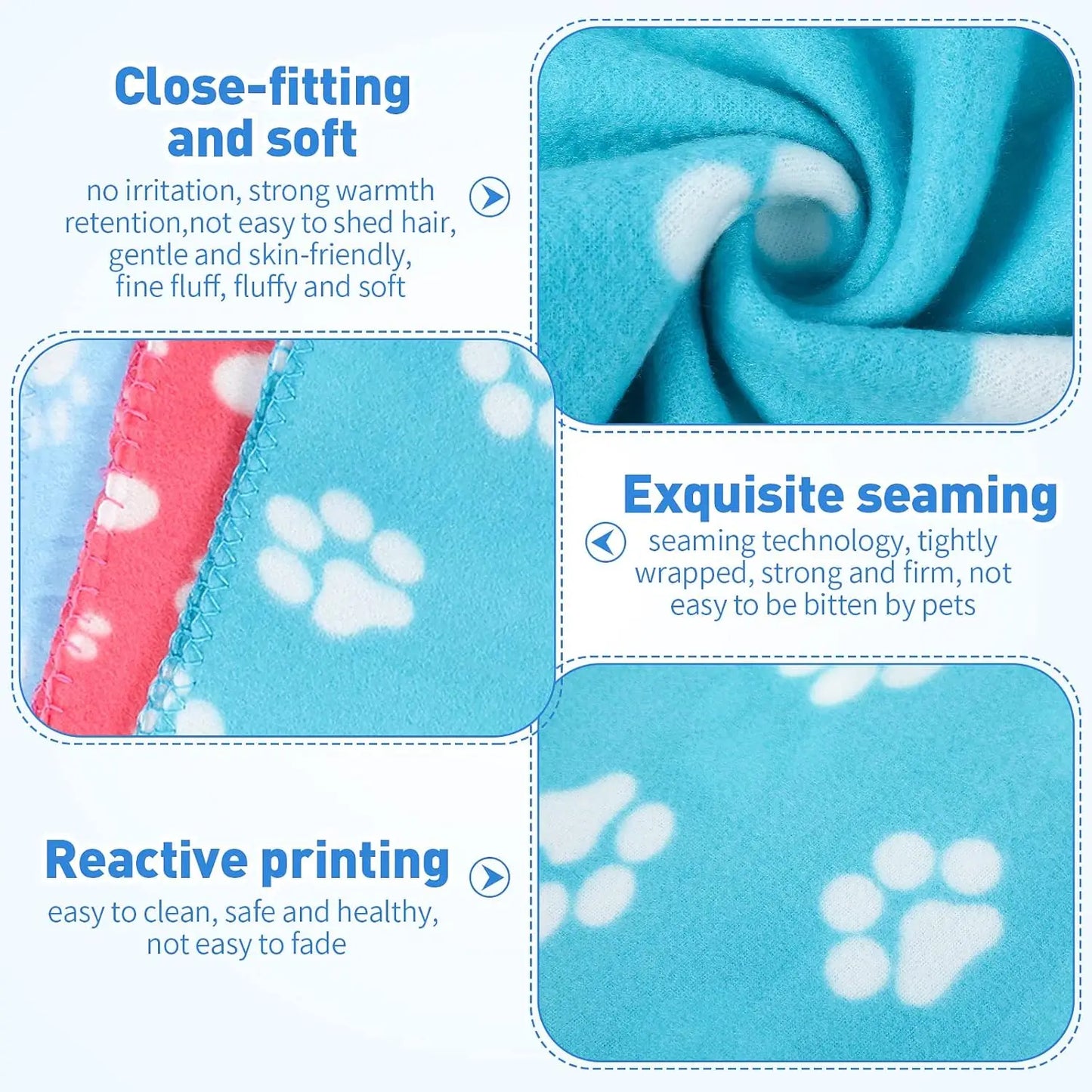 10-Pack Pet Blankets Soft Fleece Paw Print 24x28 Inch for Dogs Cats Small Animals