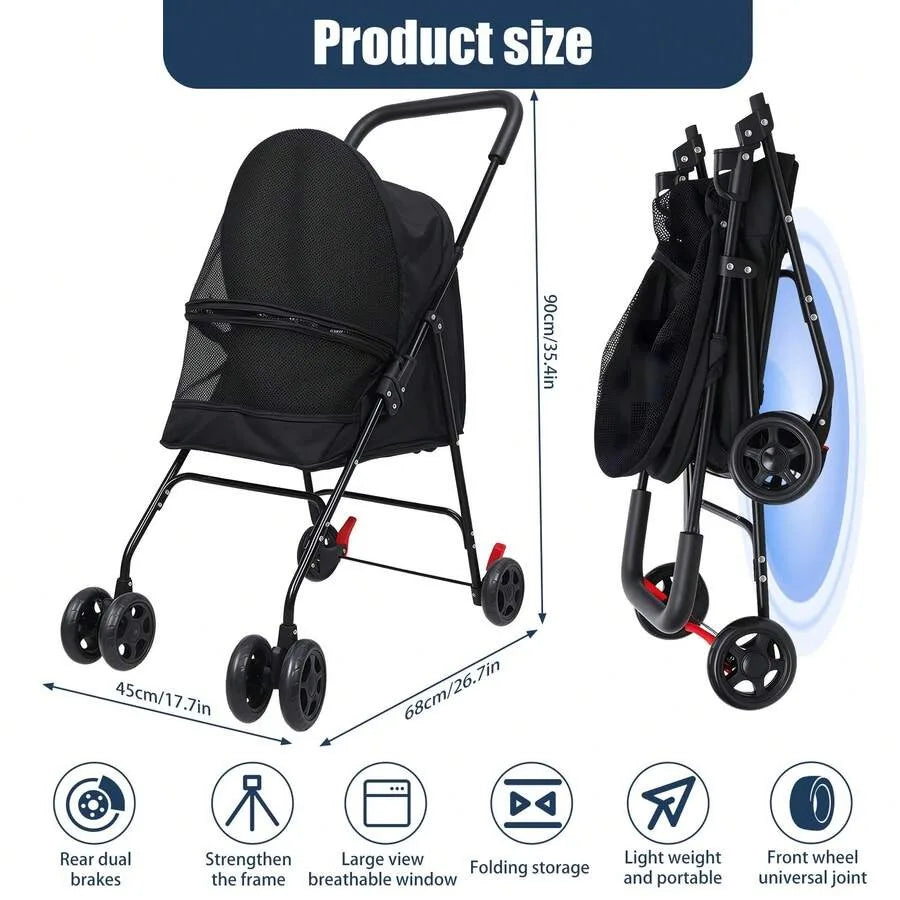 【New style】Pet Stroller For Medium Small Dogs, Foldable, With Sun Cover, Breathable And Visible Mesh