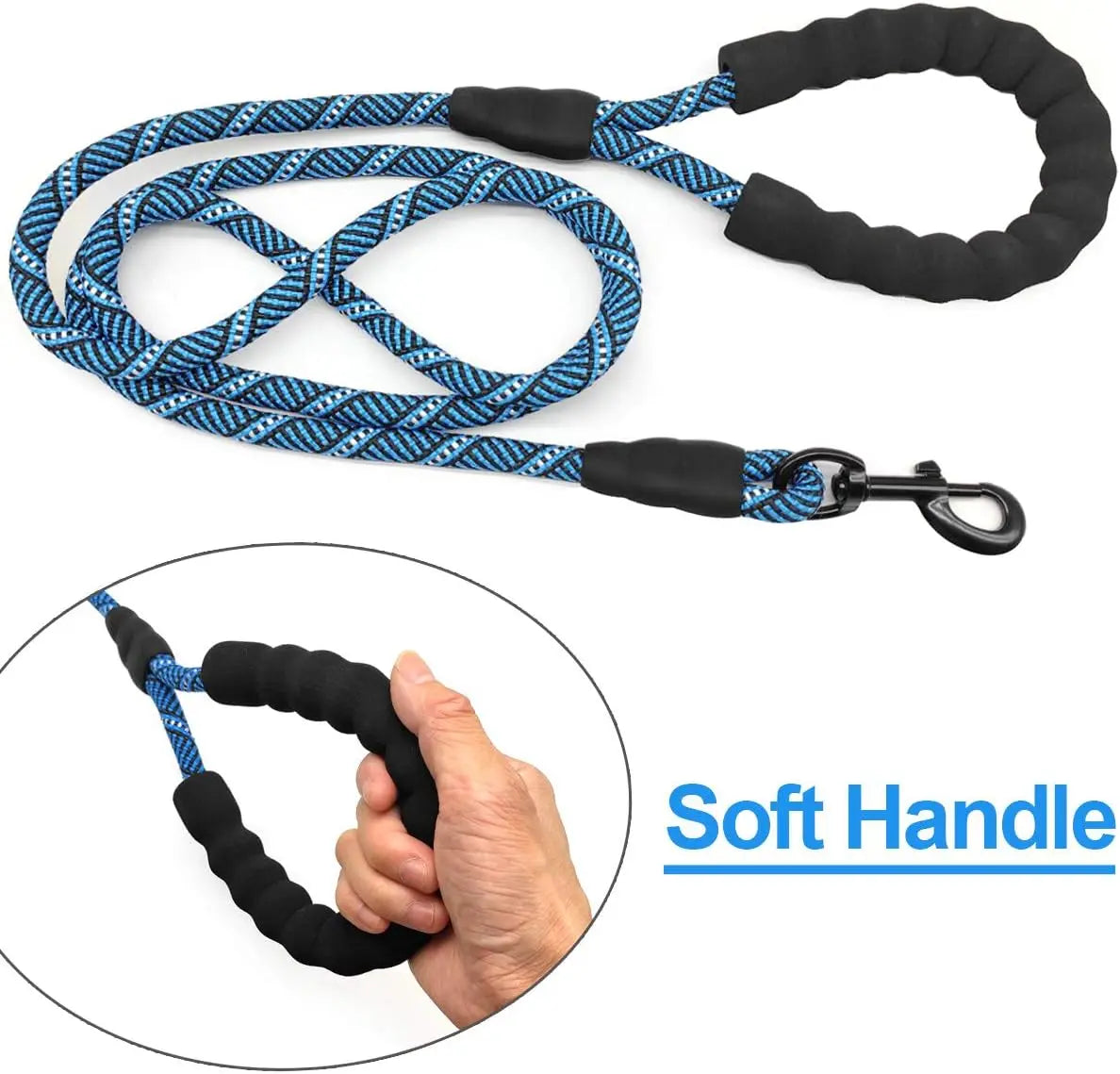 Heavy Duty Nylon Dog Leash, 3-30 FT with Soft Padded Handle for Large Medium Dogs (Blue Black, 1/2" * 8')