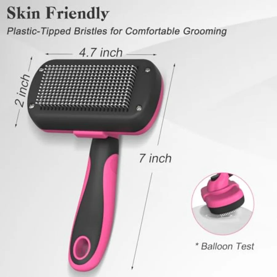 Self Cleaning Slicker Brush for Dogs and Cats - Skin Friendly Grooming, Deshedding, Hair Removal for Puppies and Long/Short Hai
