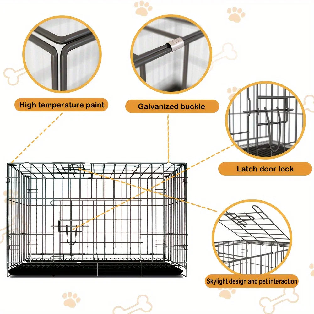 Metal Pet Cage for Dogs And Cats with Leak-proof Tray, Foldable Metal Wire Structure, Suitable for Indoor, Outdoor And Travel, S