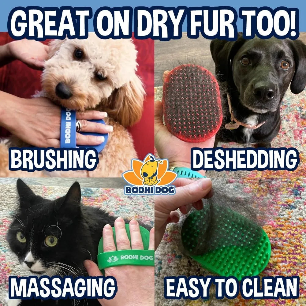 Pet Shampoo Brush for Dogs & Cats - Gentle Rubber Massage Brush for Bathing, Shedding & Grooming, Blue