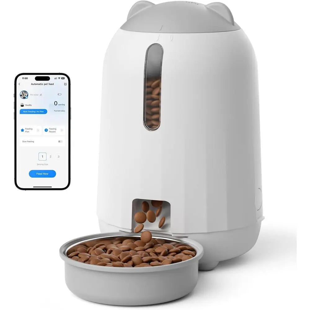 Automatic Cat Feeder with App, 2.4G WiFi Cat Food Dispenser, 3L Timed Cat Feeders for Dry Food, Slow Feeding, Dual Power Supply