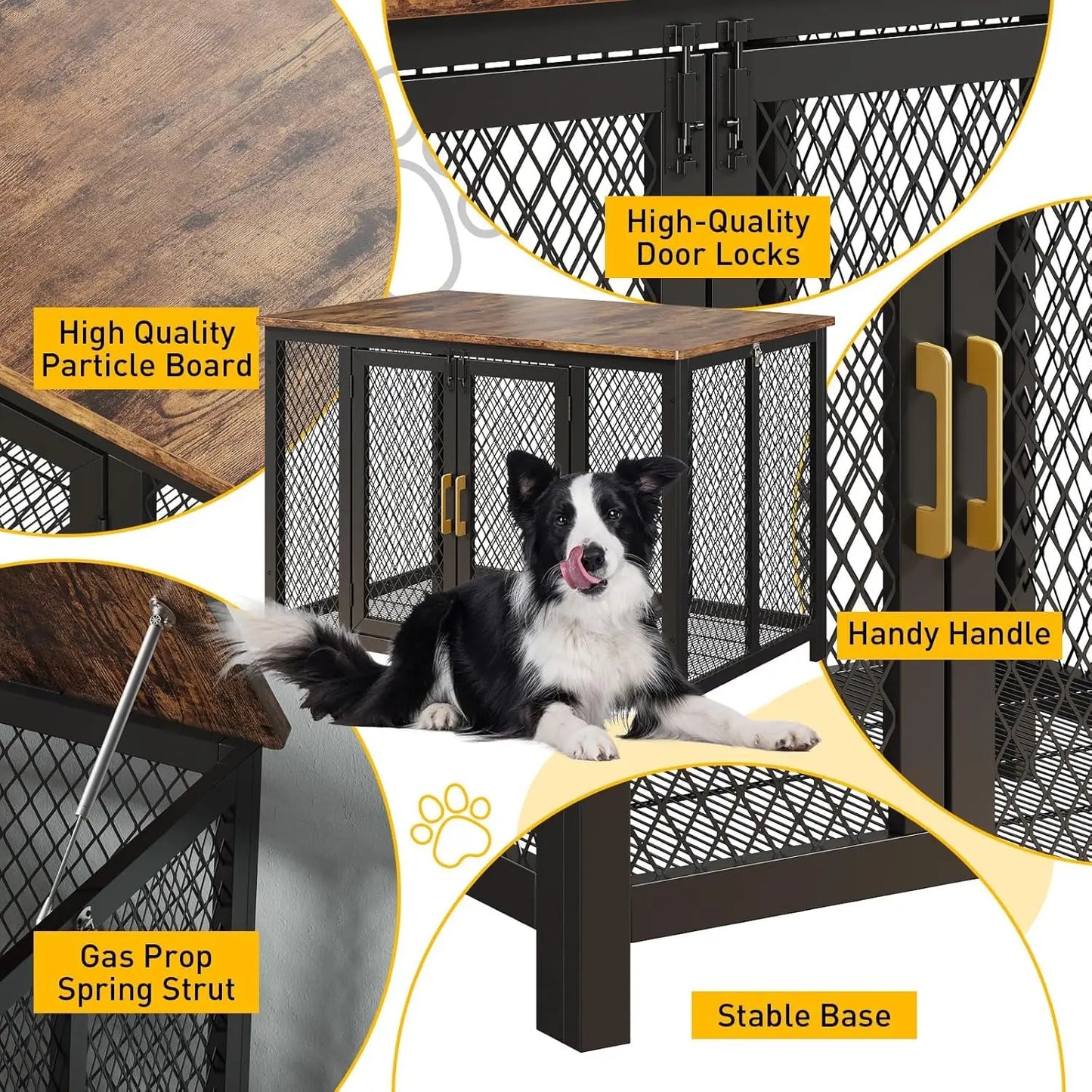 47" Large Dog Crate Furniture with Wire Floor, Double-Doors Wooden Dog House with Top Access Door,Heavy Duty Pet Kennel Up to 220 Lbs Table for Large, Medium and Small Dogs,120 x 83 x 78 cm,Brown