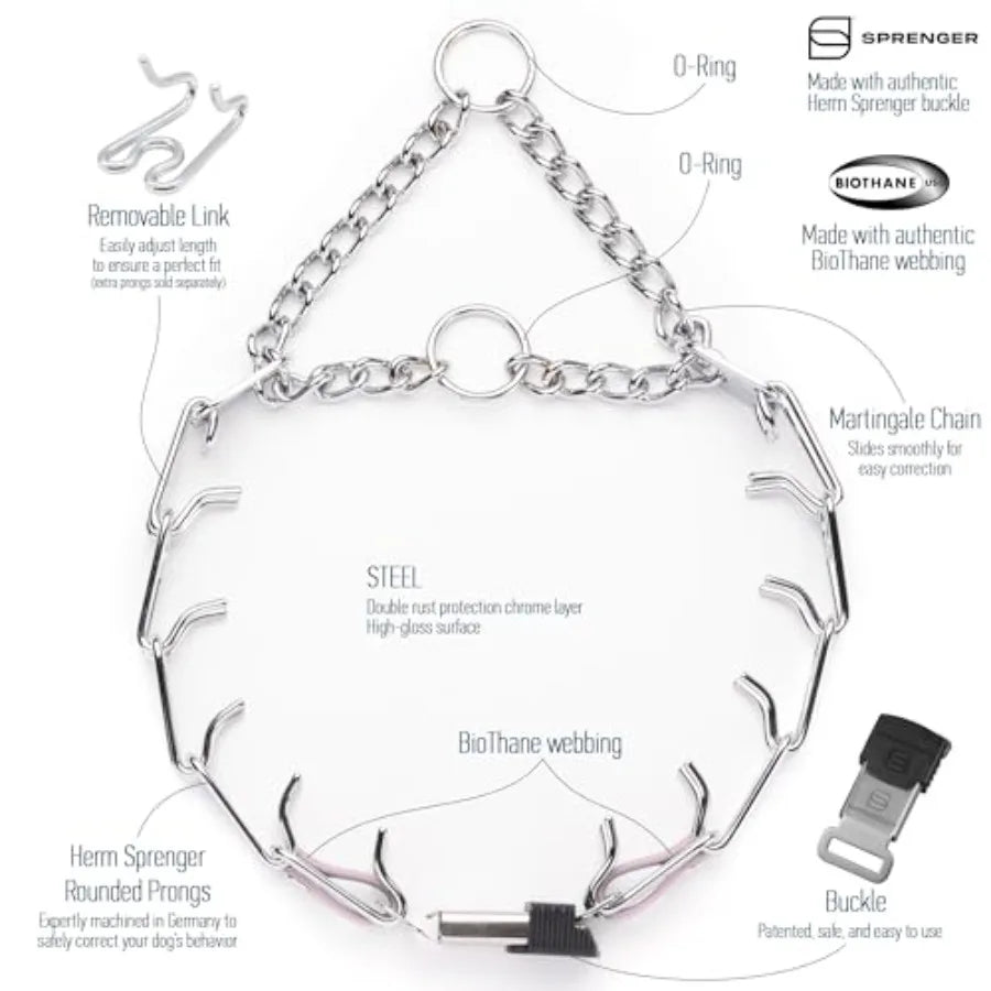 Training collar for dogs, chrome plated steel with Pastel Purple Biothane insert, quick release ClicLock buckle and O-ring, 22i