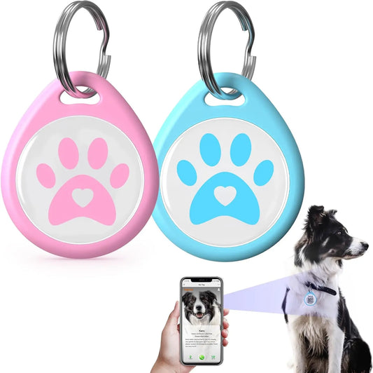 2-Pack Smart QR Code Pet ID Tags - GPS Location Alerts via Email, Waterproof Anti-Lost Dog Collar Accessories (Blue&Pink)