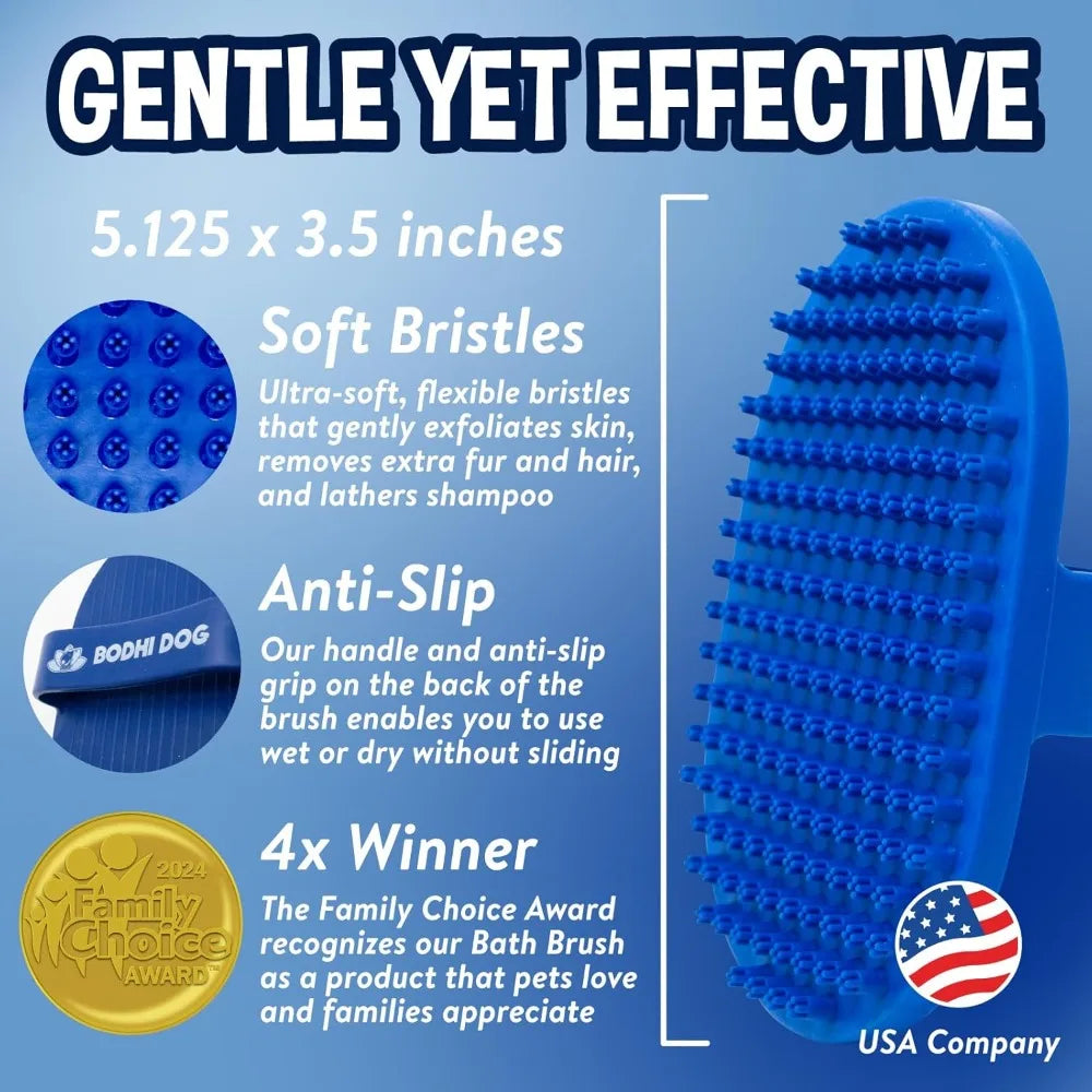Pet Shampoo Brush for Dogs & Cats - Gentle Rubber Massage Brush for Bathing, Shedding & Grooming, Blue