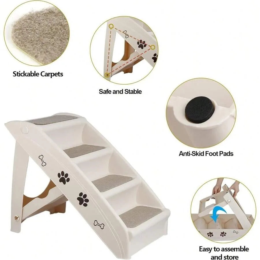 【New style】Dog Stairs and Steps For High Beds Folding Pet Ladder For Small Dogs Plastic Anti-Slip Cat Ramp, No Assembly Needed