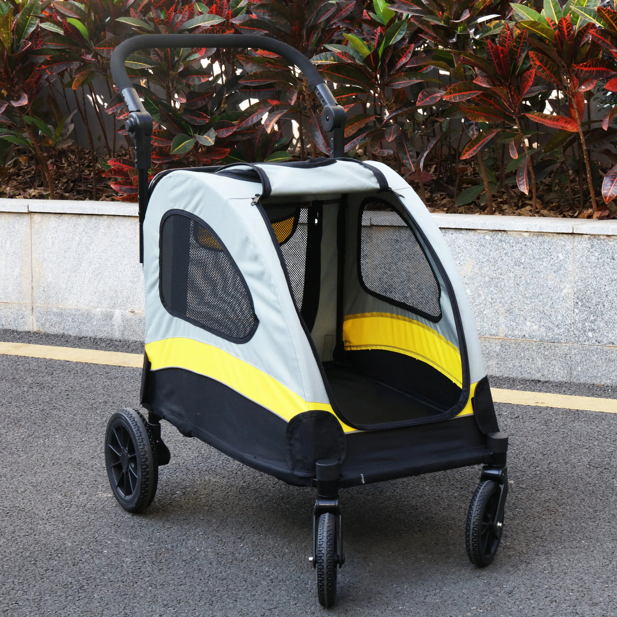 Portable Outdoor Small Dog & Cat Travel Stroller Folding Jogger Wagon Carrier with Adjustable Handle and Safety Leash