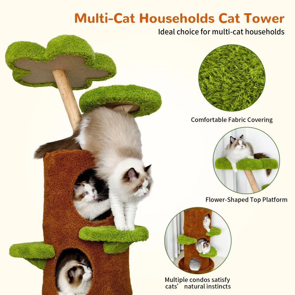 Luxury Wood Modern Cat Tree Tower Cat Scratching Post with Condo Bed Pet Furniture