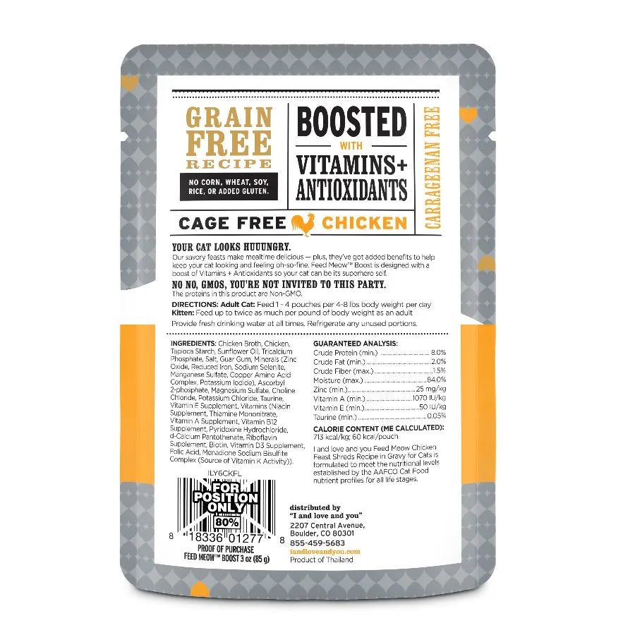 "" Feed Meow Wet Cat Food, Boost Formula with Chicken, Complete and Balanced Meal, 3oz Pouch