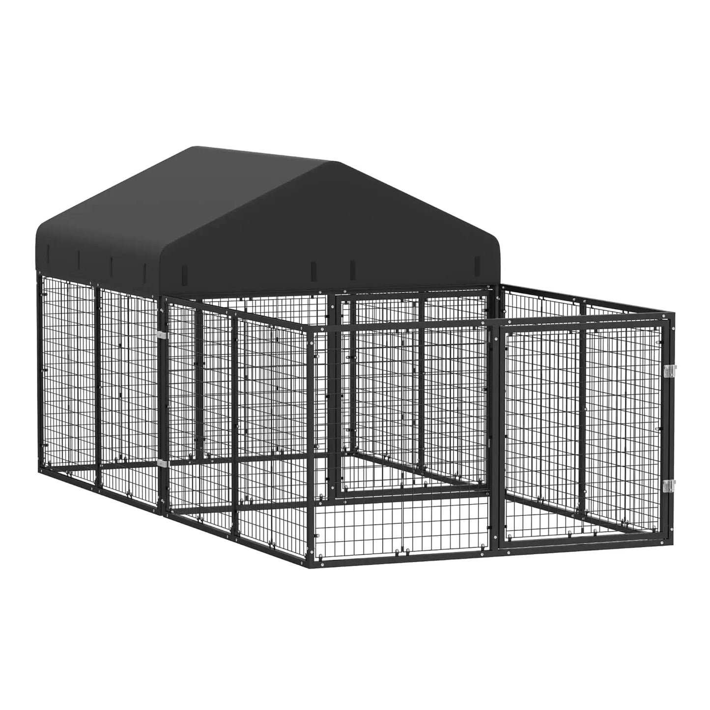 Outdoor Galvanized Steel Dog Kennel with Roof & Fence Anti-Rust All Weather Double Lock for Small/Medium Dogs, Custom