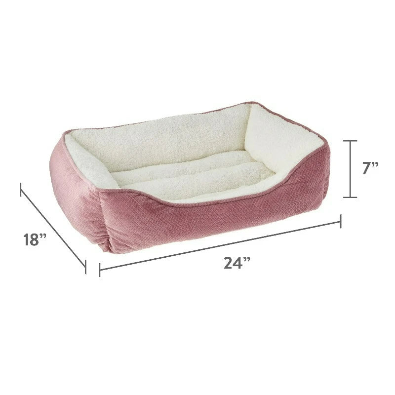 Premium Plush Cuddler Pet Bed for Dogs & Cats, Machine Washable, Pink & White