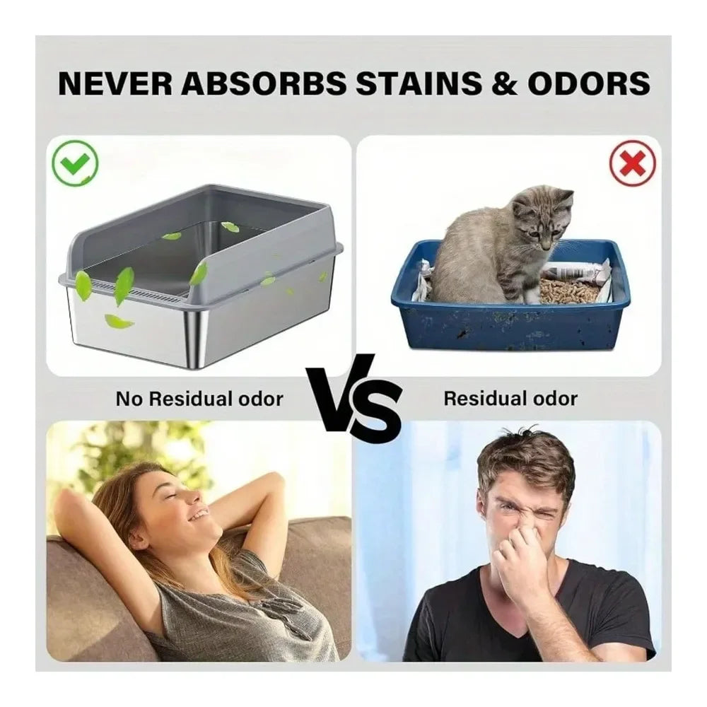 Cat Litter Box Litter Box Cat AccessoriesSteel Cat Litter Box, Large Metal Trash Bin For Cats And Rabbits, Never Absorbing Odors