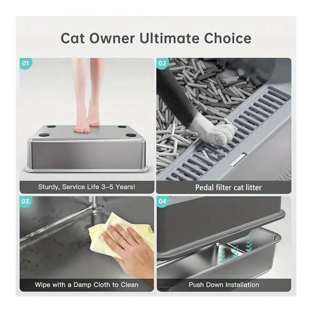 Cat Litter Box Litter Box Cat AccessoriesSteel Cat Litter Box, Large Metal Trash Bin For Cats And Rabbits, Never Absorbing Odors