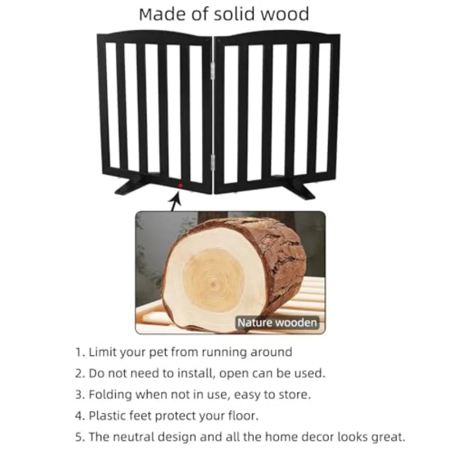 Freestanding Dog Gate IndoorDoggie Gate Foldable Pet Gates for Doorways Stairs or Hallways Wooden Black Pet Gate for the House