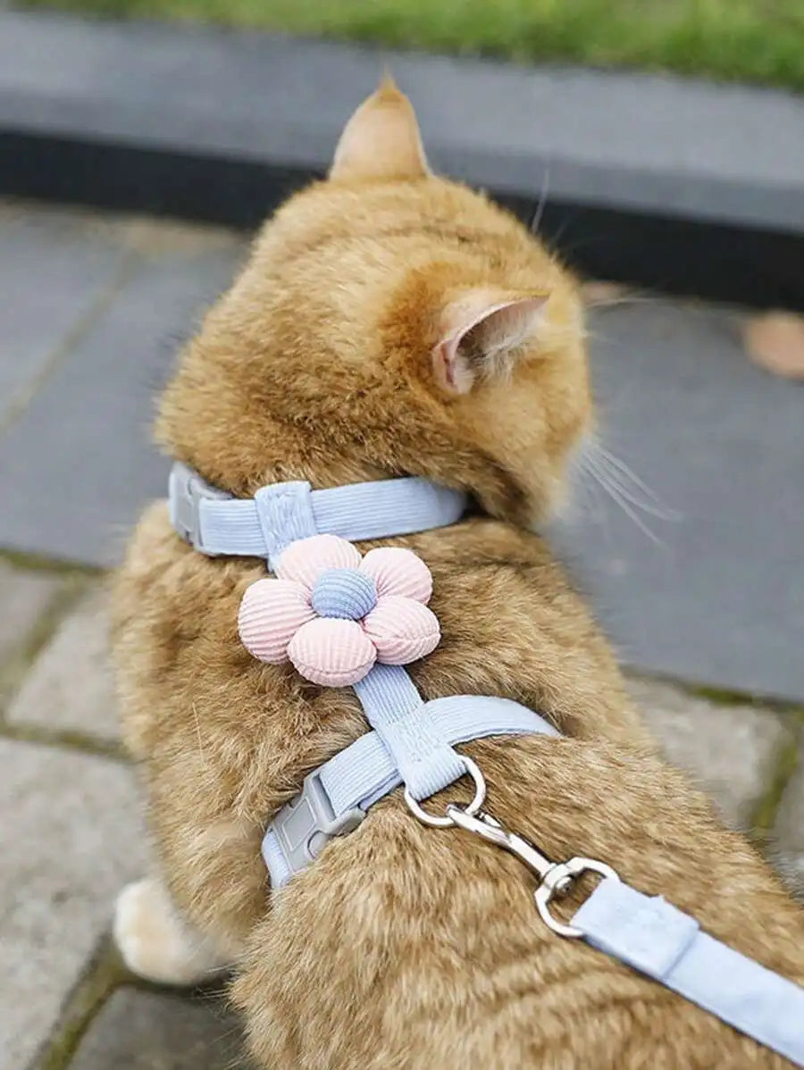 Cute Floral Design Cat Harness With Leash, Comfortable & Lightweight, Escape-Proof Pet Harness Set