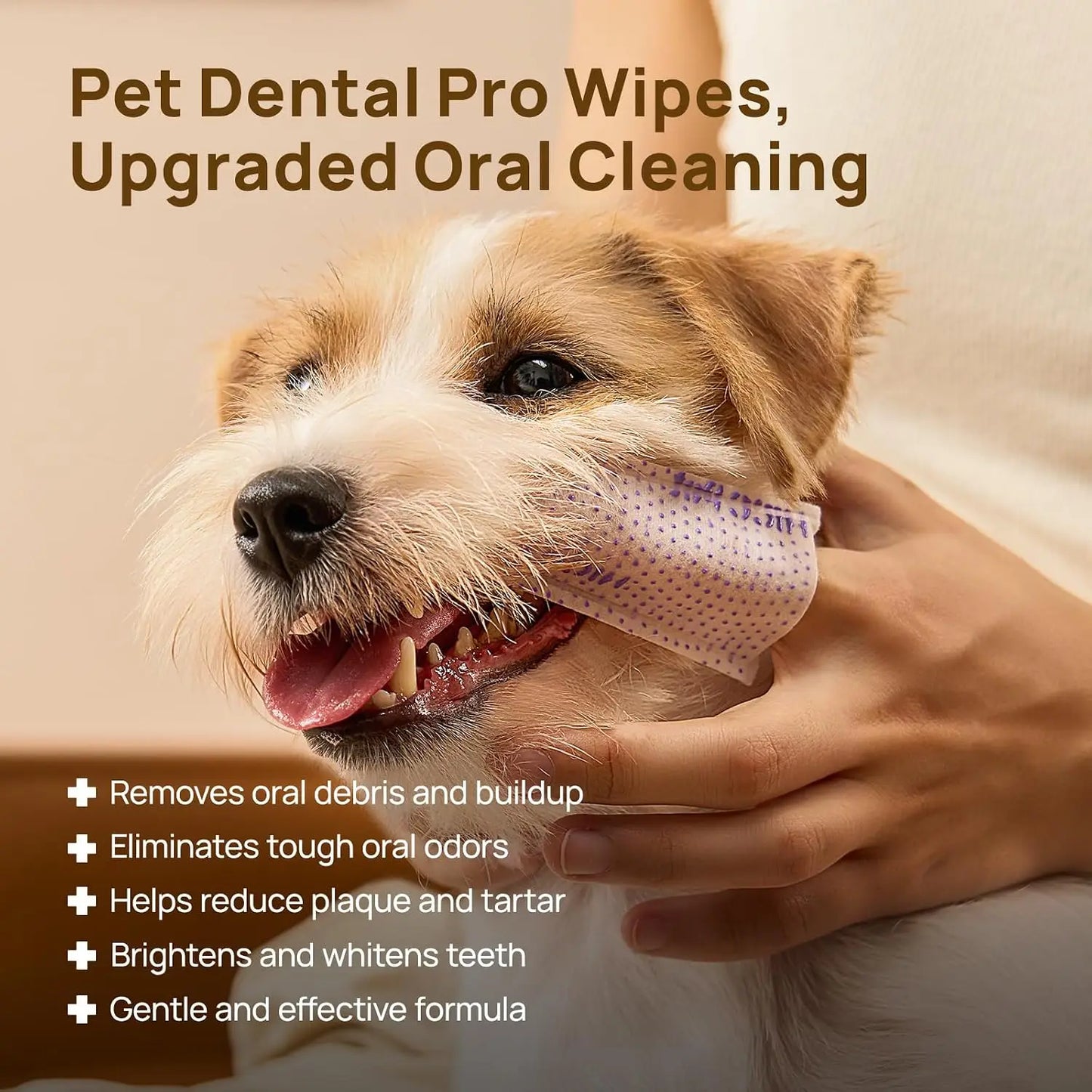 Pet Teeth Cleaning Wipes for Dogs & Cats, Vet-Recommended Finger Wipes, Reduce Plaque & Freshen Breath, No-Rinse Toothbrush Kit, Mint