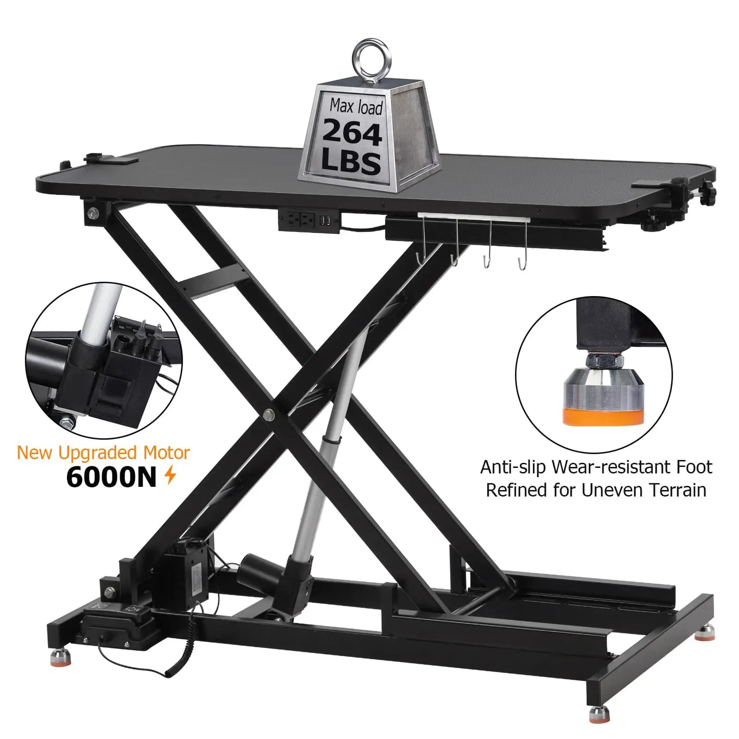 Electric Dog Grooming Table, Height Adjustable Pet Grooming Table with Arm, 264LBS Capacity, Anti-Slip Top & Tool Organizer, for Home/Professional Use, Black