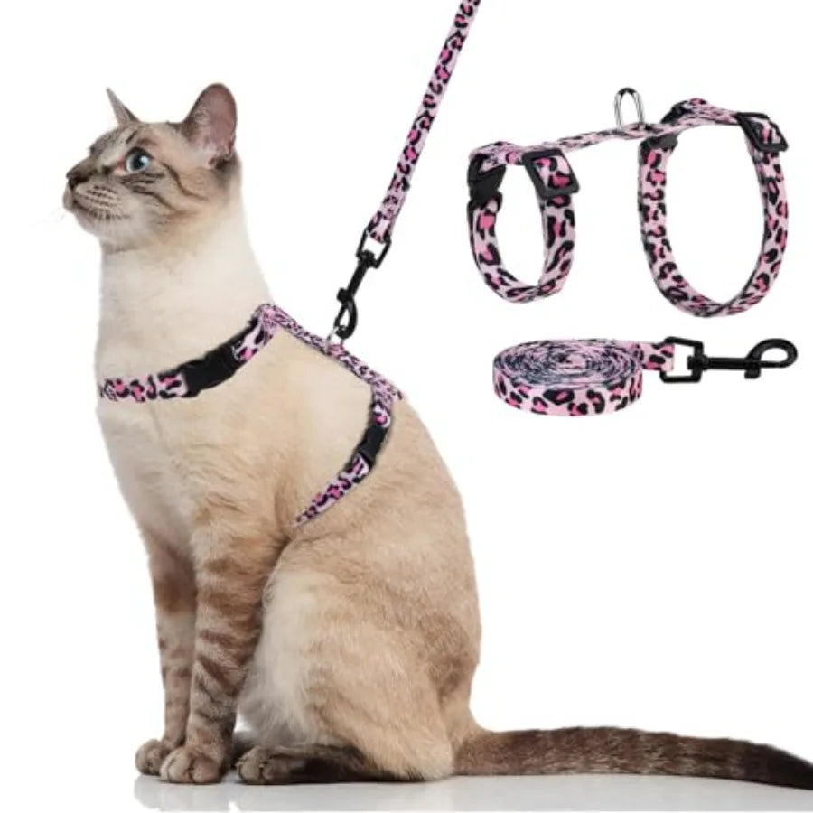 Cat Harness with Leash and Collar Set - Escape Proof Adjustable H-shped Cat Harness with Star and Moon Pattern Glow in The Dark