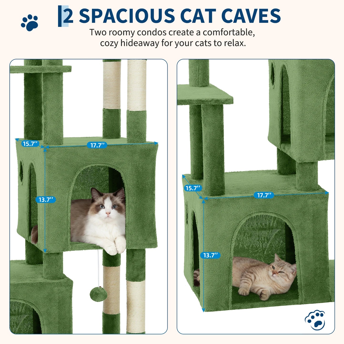Multi-Level Cat Tree Tower for Large Indoor Cat & Maine Coons Cat Furniture with Perch/2 Condos/Sisal Scratching Posts/Play Toys