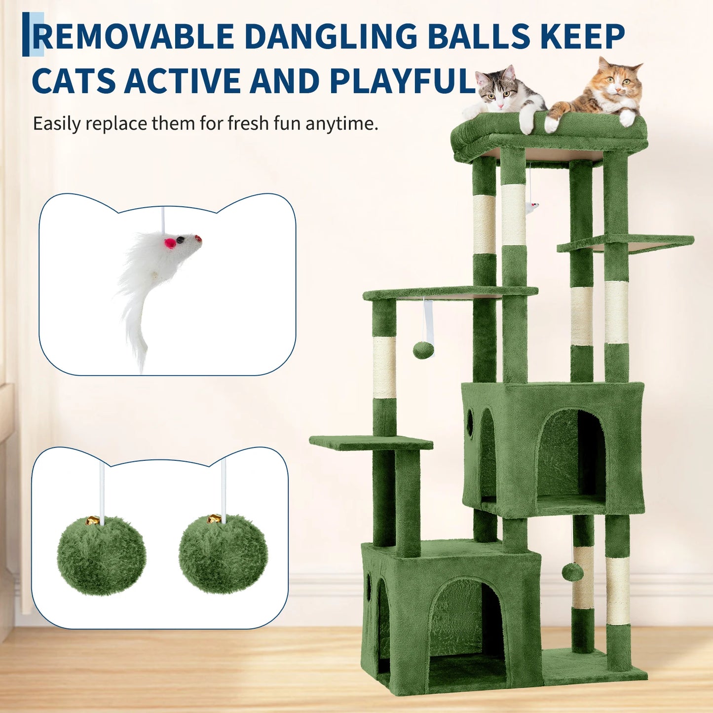 Multi-Level Cat Tree Tower for Large Indoor Cat & Maine Coons Cat Furniture with Perch/2 Condos/Sisal Scratching Posts/Play Toys