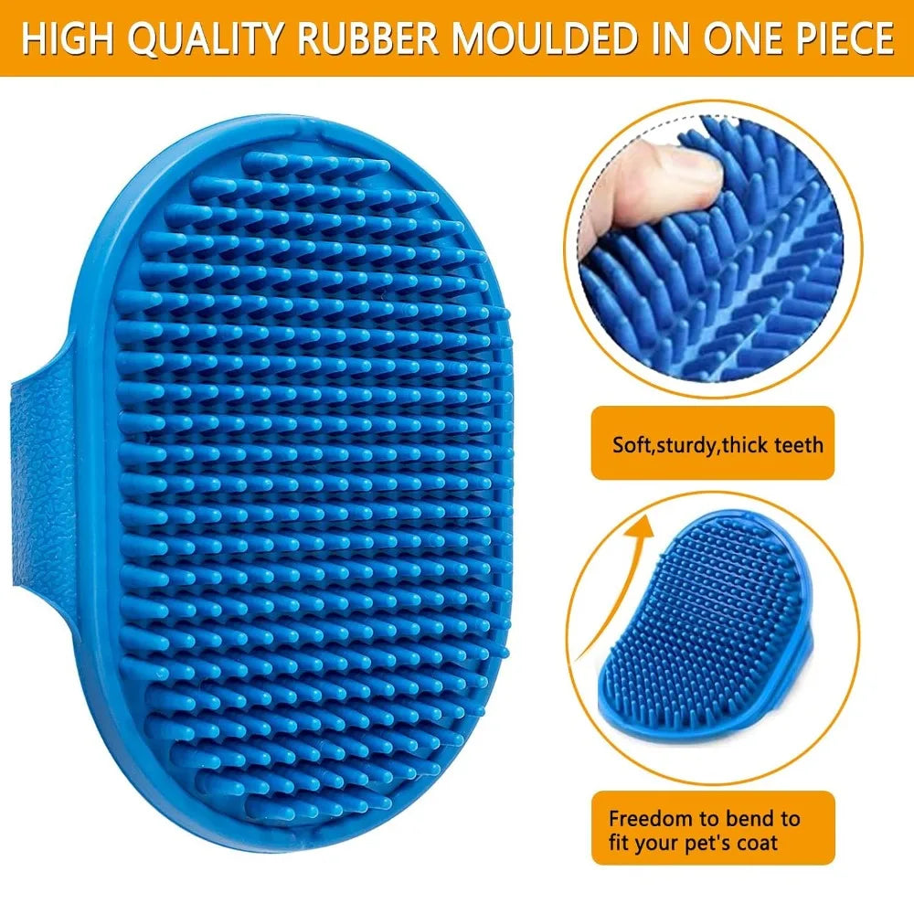 Dog Bath Brush, Shampoo Brush with Adjustable Ring Handle, Long Bristles, Anti-Slip Back & Strap, Pet Grooming Brush for Dogs & Cats 2pcs