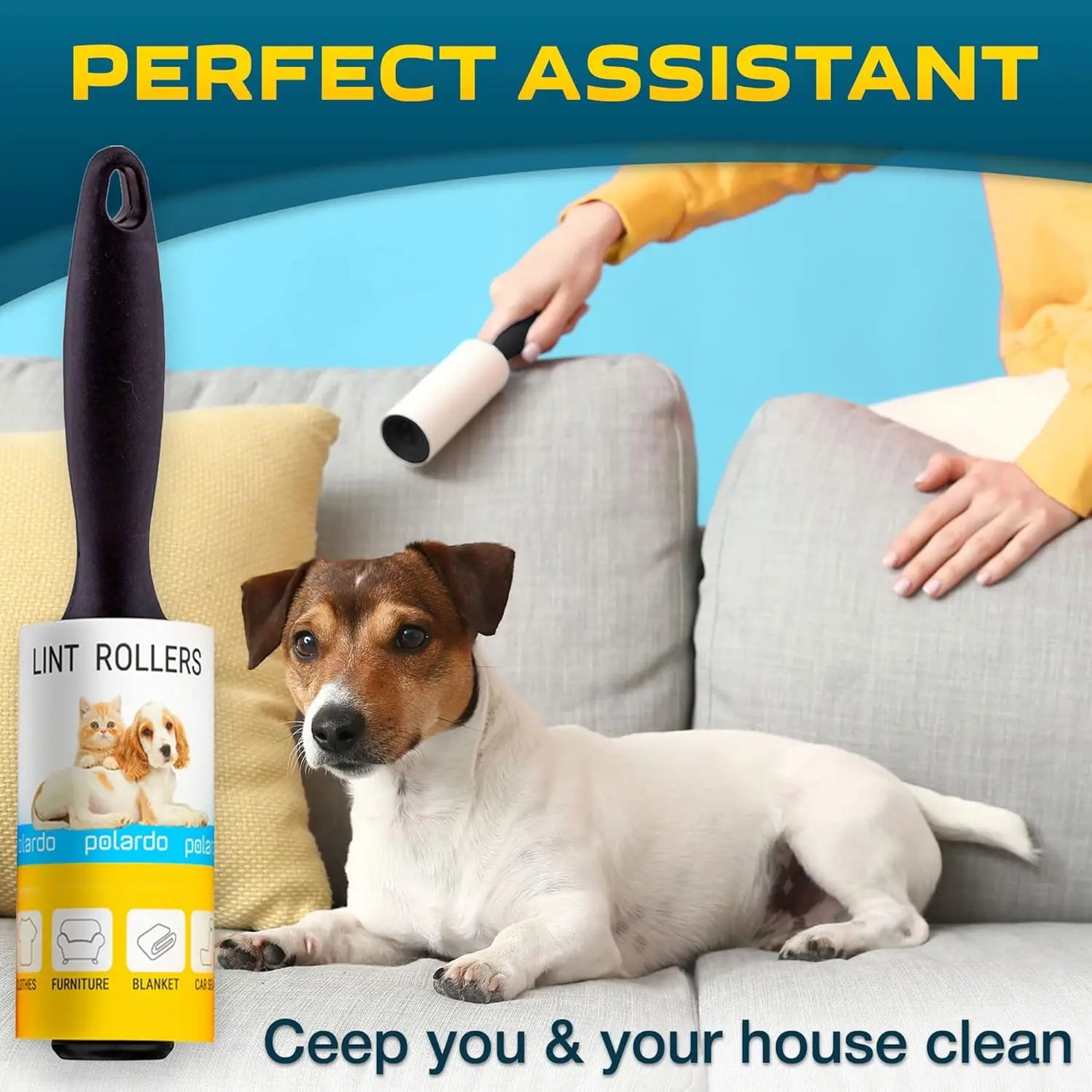 Pet Hair Lint Rollers, 5 Large Sticky Rollers, White, for Clothes, Couch, Carpet, Furniture