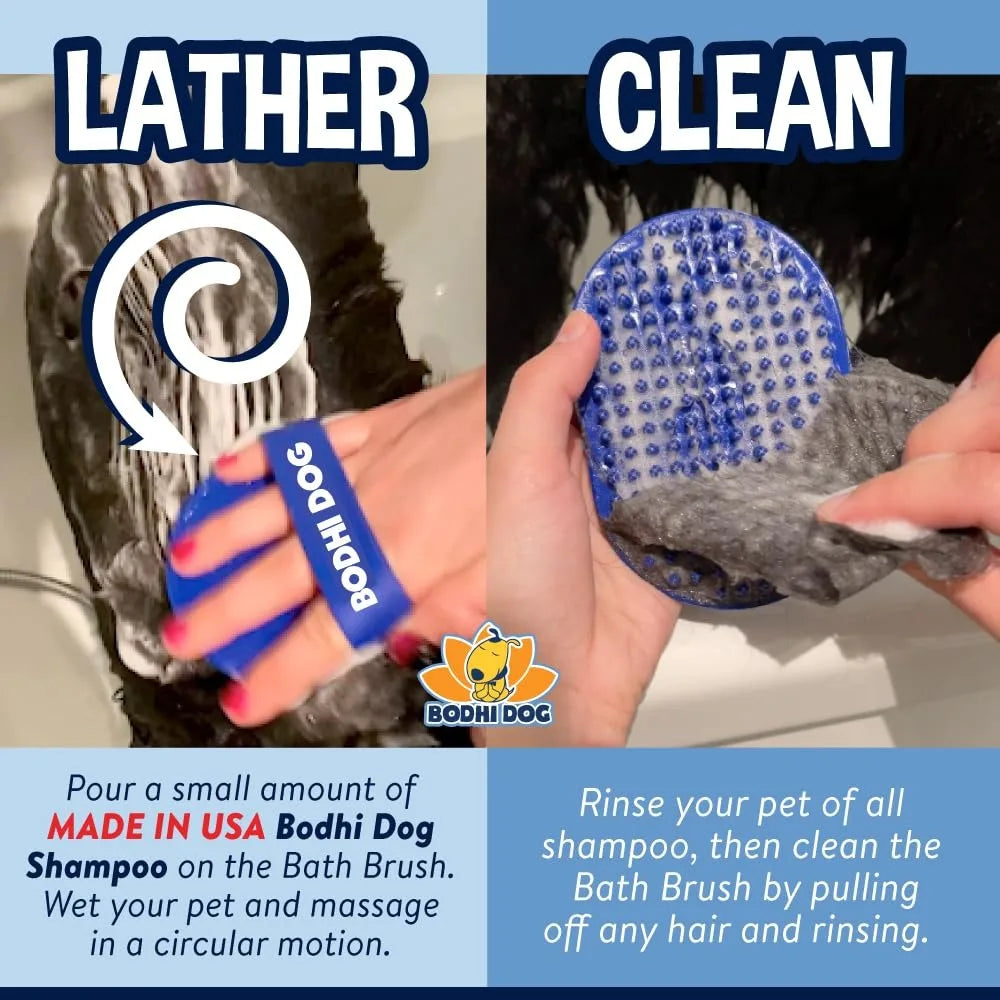 Pet Shampoo Brush for Dogs & Cats - Gentle Rubber Massage Brush for Bathing, Shedding & Grooming, Blue