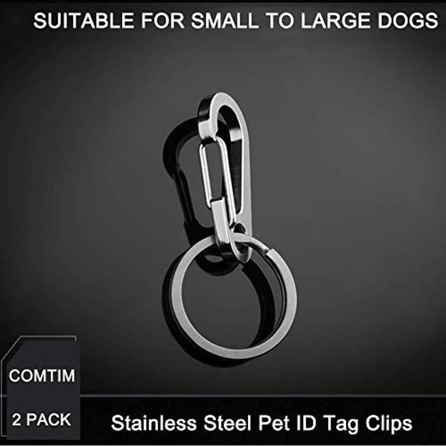 2 Pack Dog Tag Clips, Stainless Steel Heavy Duty Quick Clips Pet ID Tag Holder for Dog/Cat Collar and Harness