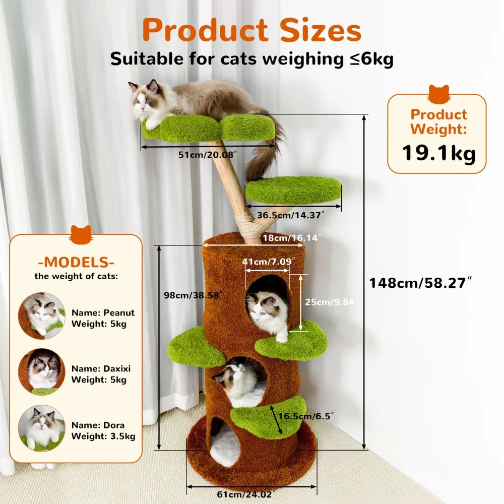 Luxury Wood Modern Cat Tree Tower Cat Scratching Post with Condo Bed Pet Furniture