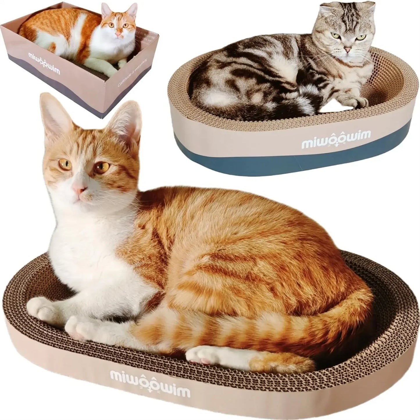 3PCS Cat Scratcher Cardboard, Oval Cat Scratch Pad Bowl Nest for Indoor Cats, Round Cat Scratching Board Corrugated Lounge Bed, Furniture Protector for Couch
