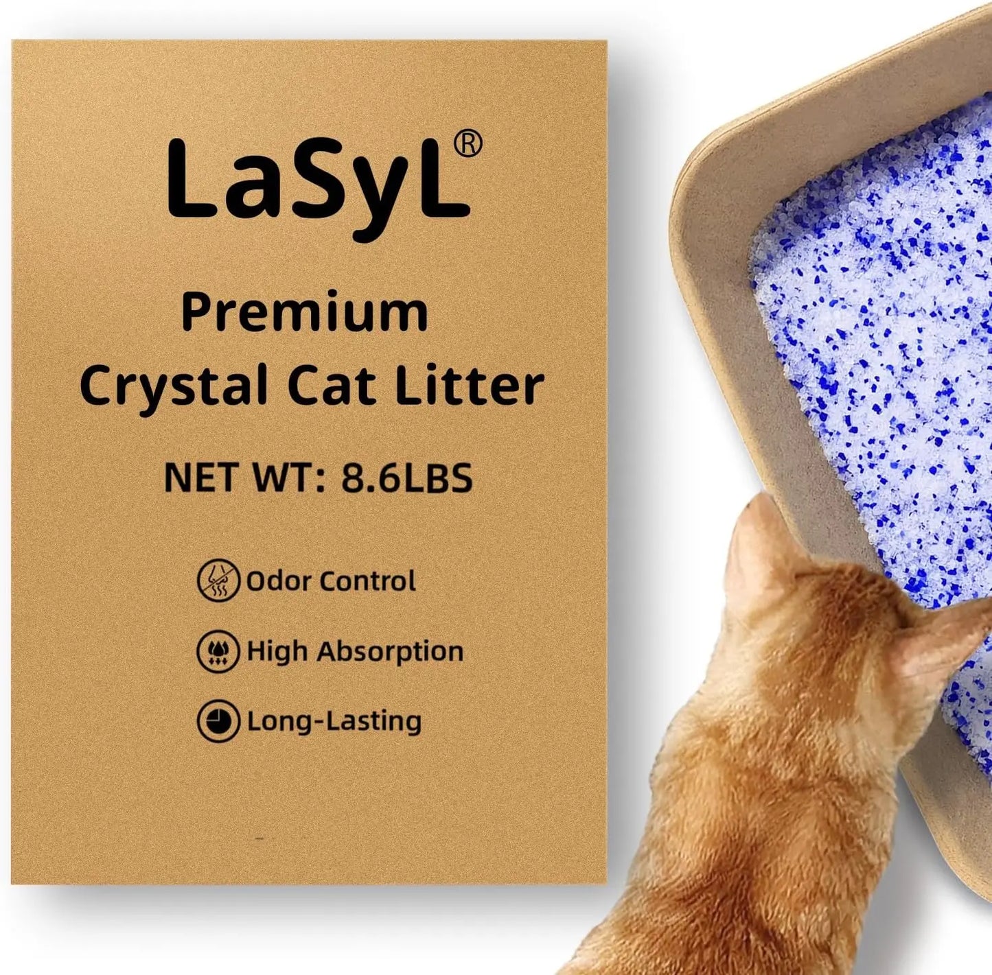 Premium Crystal Cat Litter - 8.6 lb, Long-Lasting Odor Control & Absorption, Non-Clumping, Low Tracking Silica Gel Safe for Pets