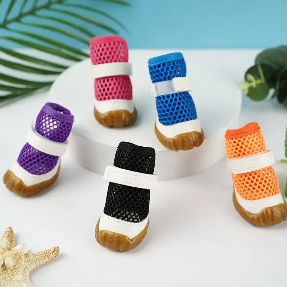 Pet Dog Breathable Net Shoes Summer Hollow Out Dog Shoes Outdoor Soft Anti-Slip for Small Dogs Chihuahua Teddy Su Dog Shoes Breathable Dog Net Shoes Soft PVC Hollow Out Dog Shoes Anti-Slip Dog Sandals Shoes Outdoor