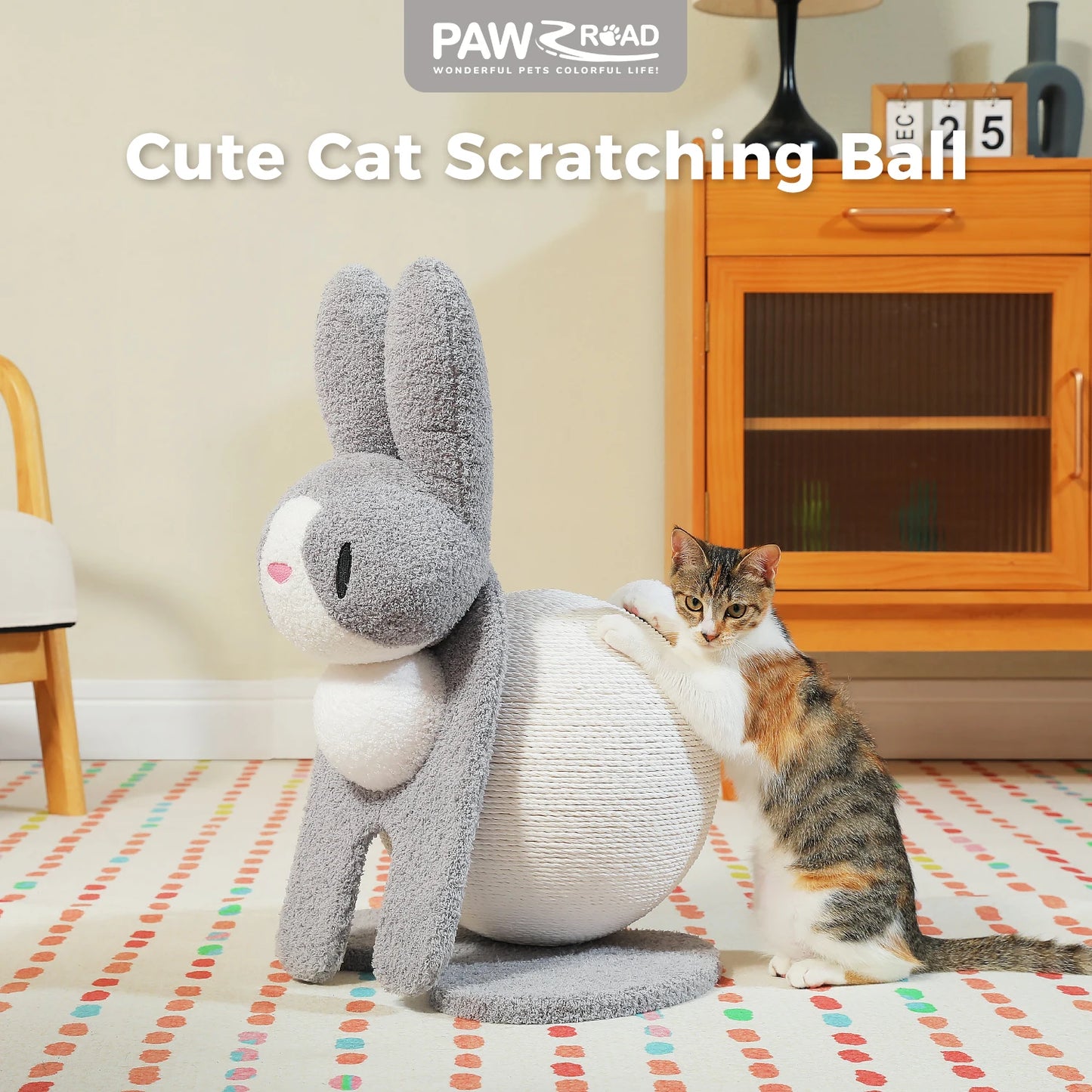 Cute Cat Scratching Posts for Indoor Kitten Large Cat Scratch Ball Rabbit Cat Scratcher Toy with Paper Rope Cat Tree Cat Toys