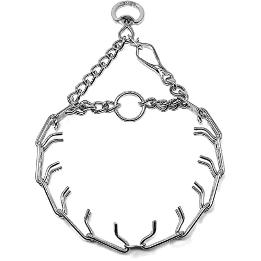 Dog training collar for outdoor use, chrome-plated steel, silver, quick-release buckle and no-pull design, 4mm x 25in XL