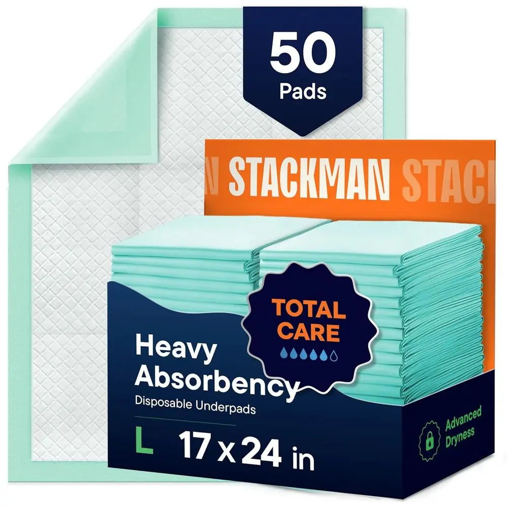 Disposable Underpads 50-Pack 17x 24 - Pee Pads or Dog, Puppy - Diaper Changing Table Pad or Baby - Incontinence Bed & Chair Line