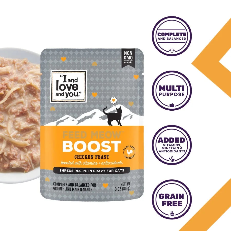 "" Feed Meow Wet Cat Food, Boost Formula with Chicken, Complete and Balanced Meal, 3oz Pouch
