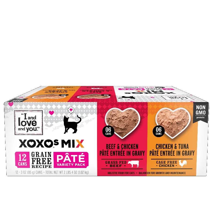 XOXOs - Chicken/Beef Pate Variety Grain Free Canned Cat Food, 3 oz Cans 12 Pack