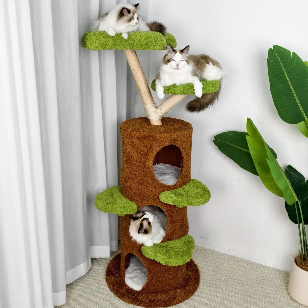 Luxury Wood Modern Cat Tree Tower Cat Scratching Post with Condo Bed Pet Furniture