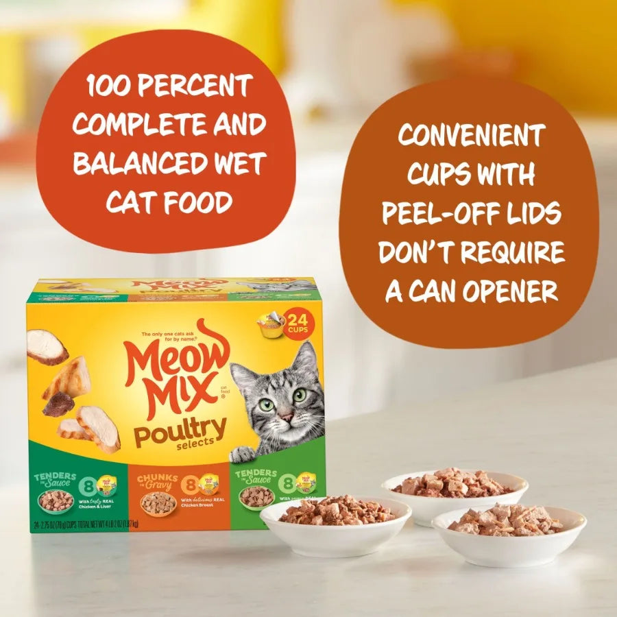 Poultry Selections Variety Pack, Wet Cat Food, 2.75 oz Cup 24 Pack