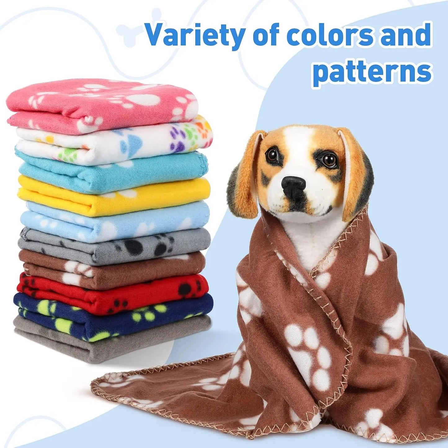 10-Pack Pet Blankets Soft Fleece Paw Print 24x28 Inch for Dogs Cats Small Animals