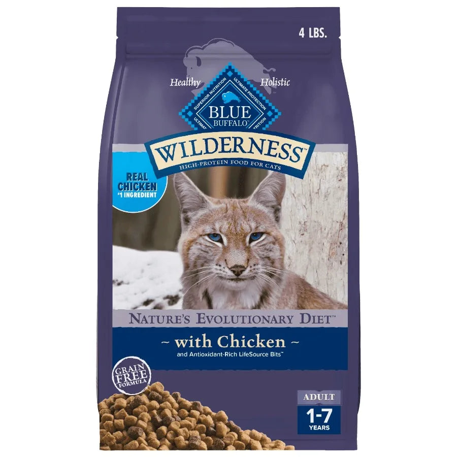 Wilderness Natural High-Protein, Grain-Free Dry Cat Food, Chicken, 4-lb Bag