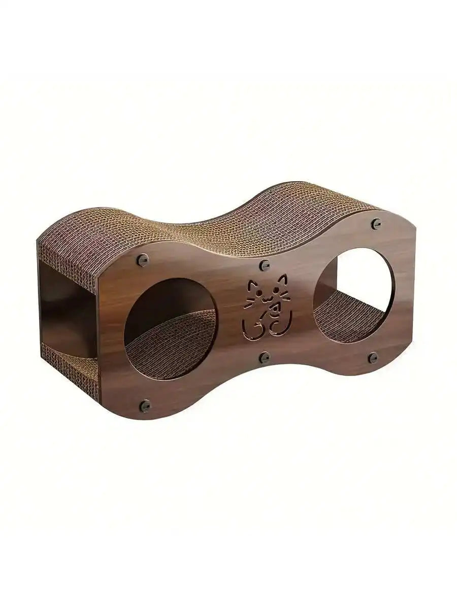 Walnut Finish Cat Scratching Post With Cave Woven Scratcher For Indoor Use