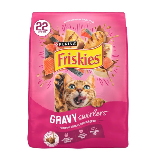 Purina Gravy Swirlers Dry Cat Food Flavors of Chicken, Salmon and Gravy, 22 lb Bag