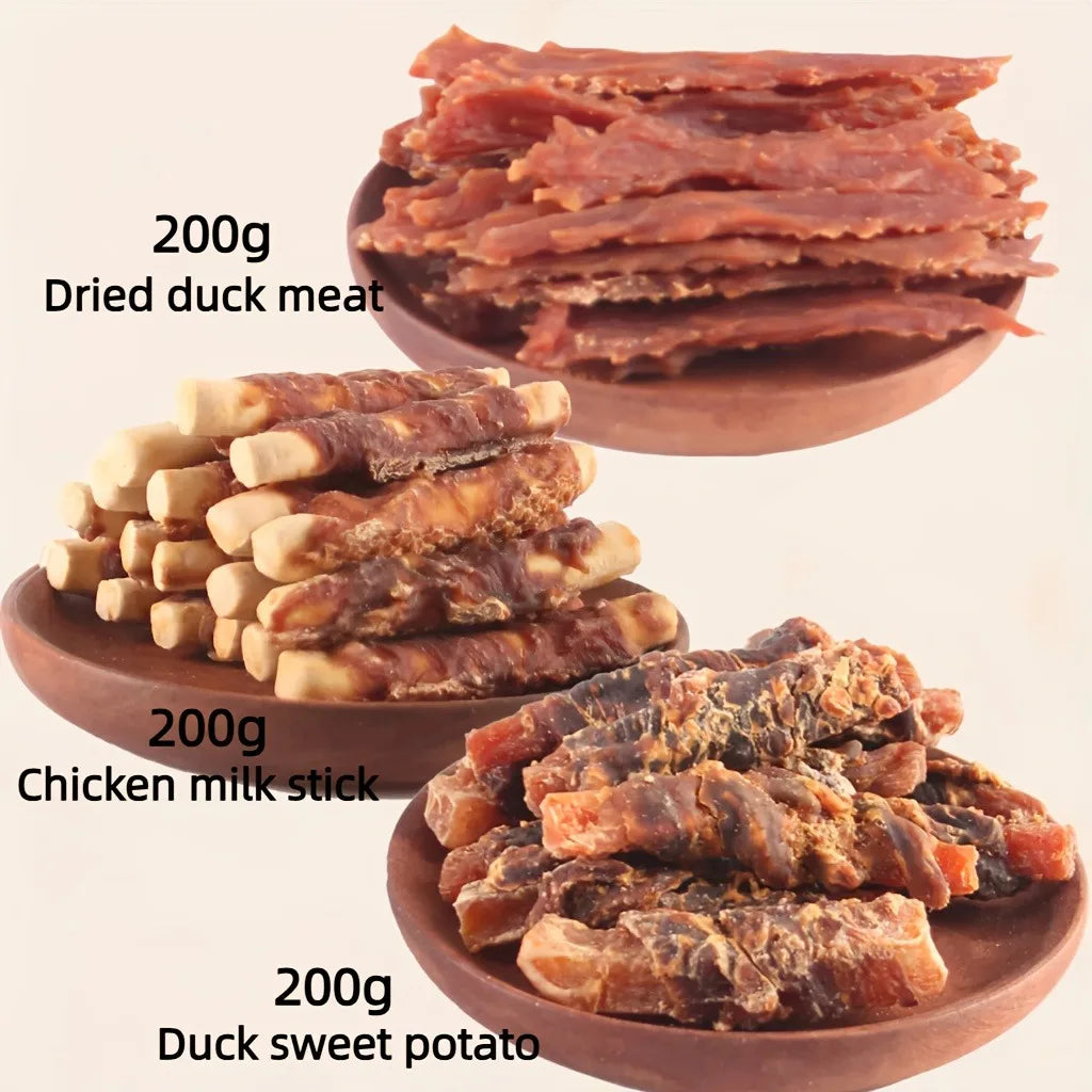 Natural Duck, Chicken, Milk Stick, Sweet Potato Dog Treats Set - Grain-free, High Protein, Low Fat, Good For Dental Health