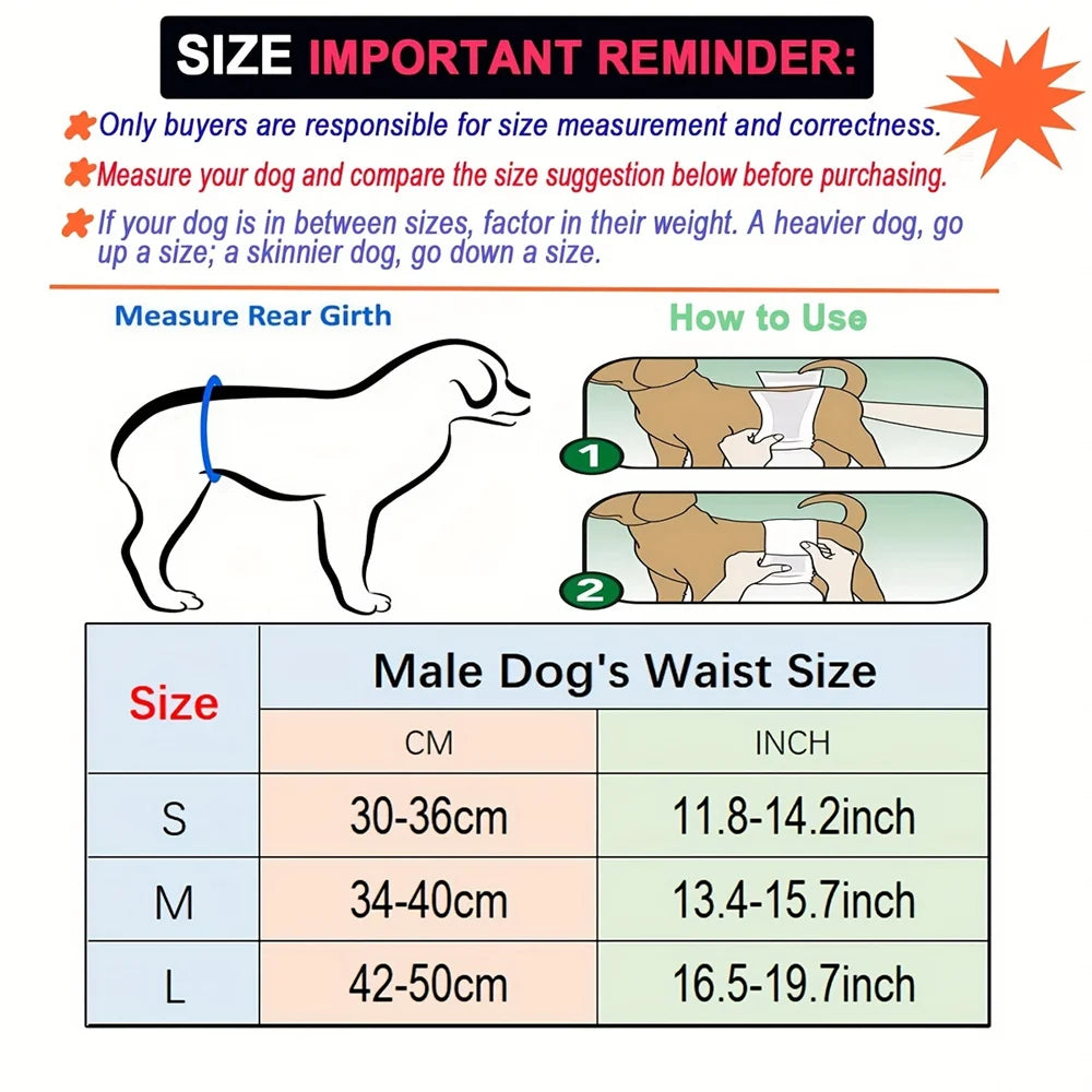 3 Pcs Washable Male Dog Diaper Cute Claw Bone Print Pet Sanitary Panties for Puppy Reusable Nappy Belly Wrap Leak Proof Diapers