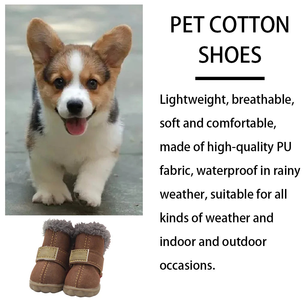 4pcs Pet Shoes Waterproof Snow Boots PU Leather Winter Pet Footwear, Black, 4 Yards